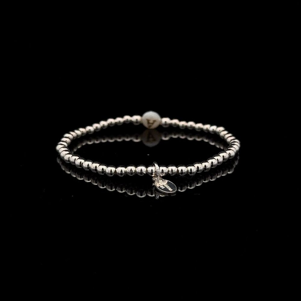 925 Sterling Silver Beaded Stretch Stacking Bracelet MOP Letter Initial A - Picture 5 of 6